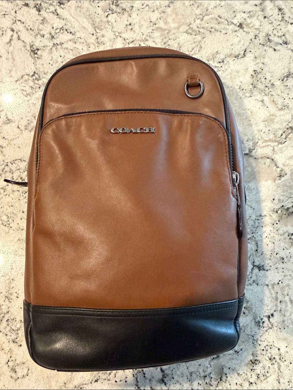 Coach Two-Tone Leather Backpack in Brown and Black
